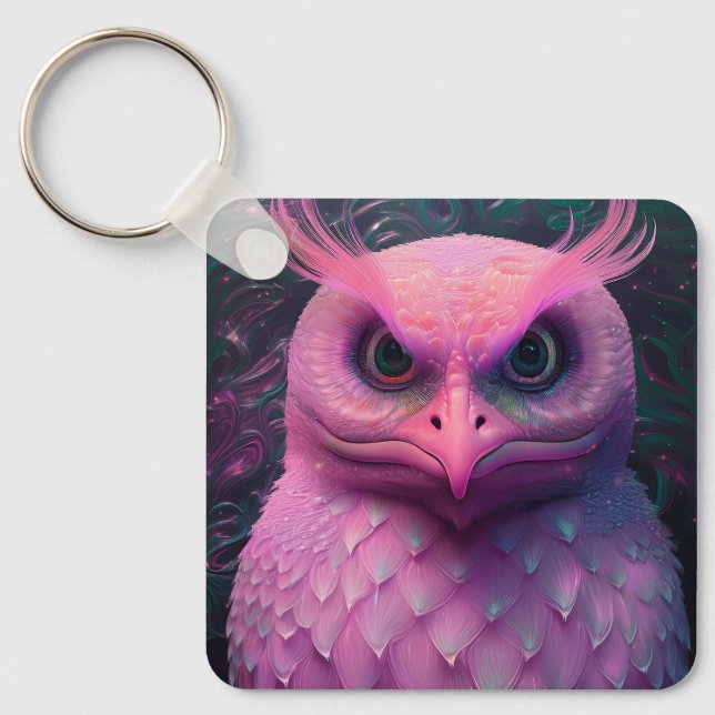 Pink Murloc/Owl Hybrid Creature Keychain (Front)