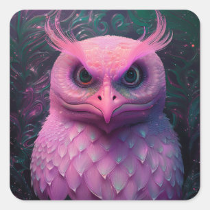 Pink Murloc/Owl Hybrid Creature Square Sticker