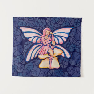 Pink Mushroom Fairy Watercolor Art Fairies         Tapestry