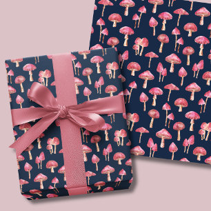 Pink Mushroom Pattern Wrapping Paper Sheet