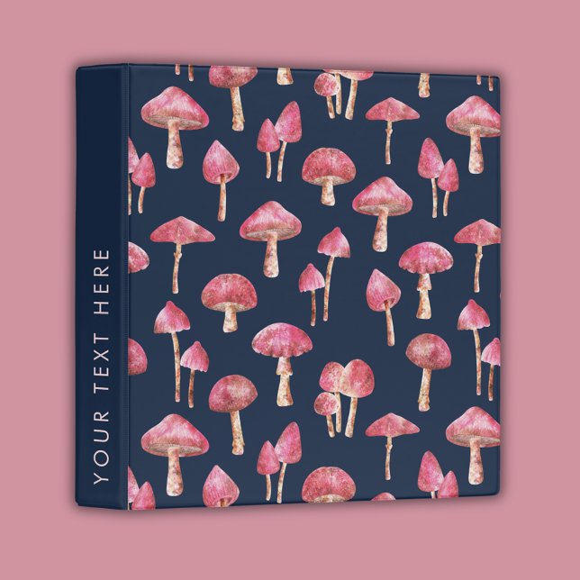 Pink Mushroom Toadstool pattern Binder (Pink mushroom patterned and personalized binder)