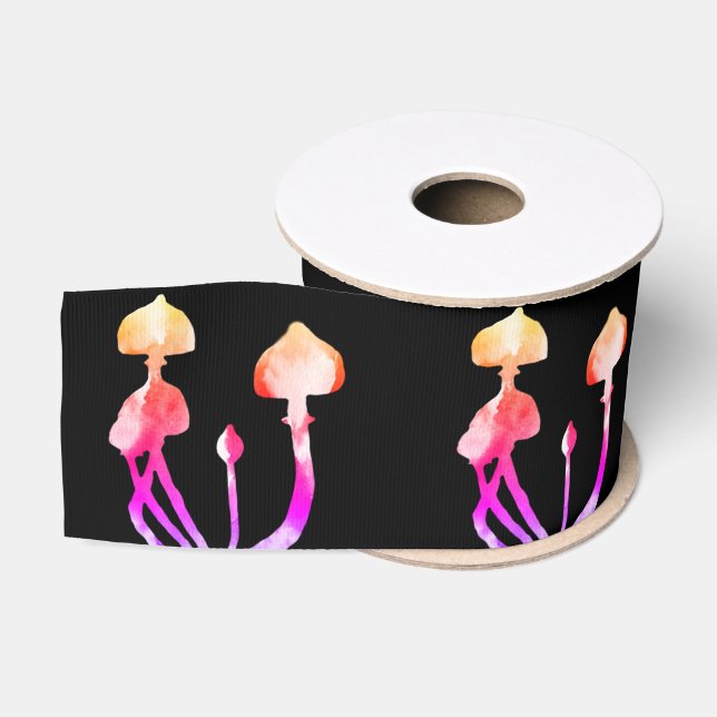 Pink Mushrooms Watercolor Art Grosgrain Ribbon (Spool)