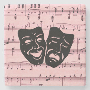 Pink Music and Theater Masks Stone Coaster