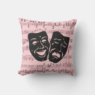 Pink Music and Theatre Masks Outdoor Pillow