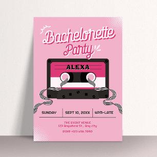 Pink music casette bachelorette party invitation