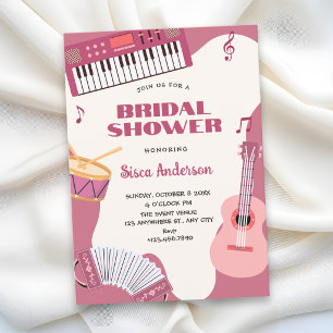 Pink music instruments bridal shower invitation