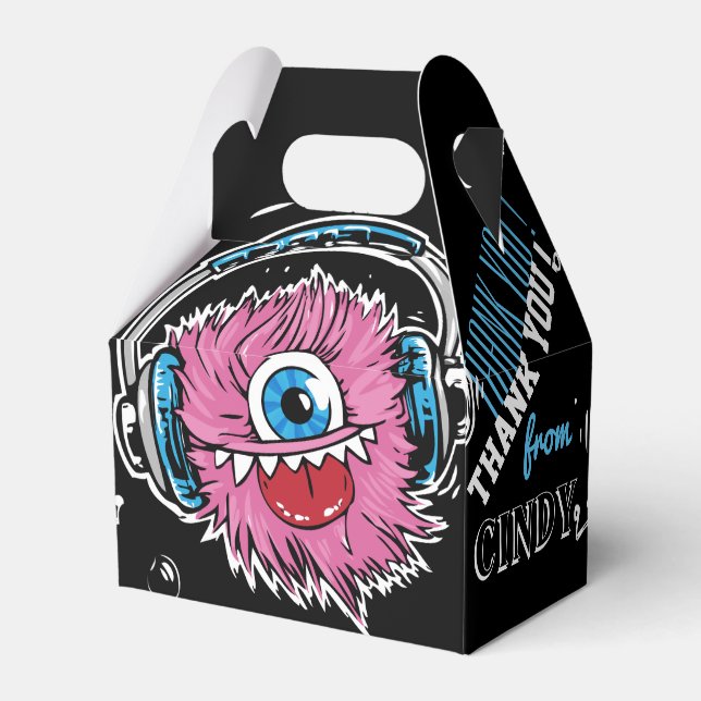 Pink Music Monster with Headphones Favour Box (Back Side)