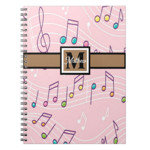 Pink Music note Musician Monogram  Notebook