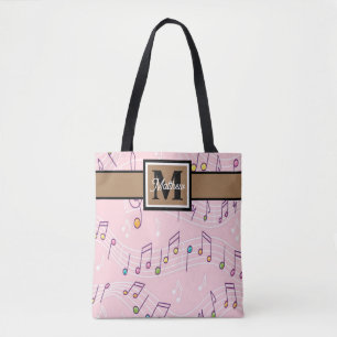 Pink Music note Musician Monogram    Tote Bag