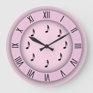 Pink Music Notes with Roman Numerals Large Clock