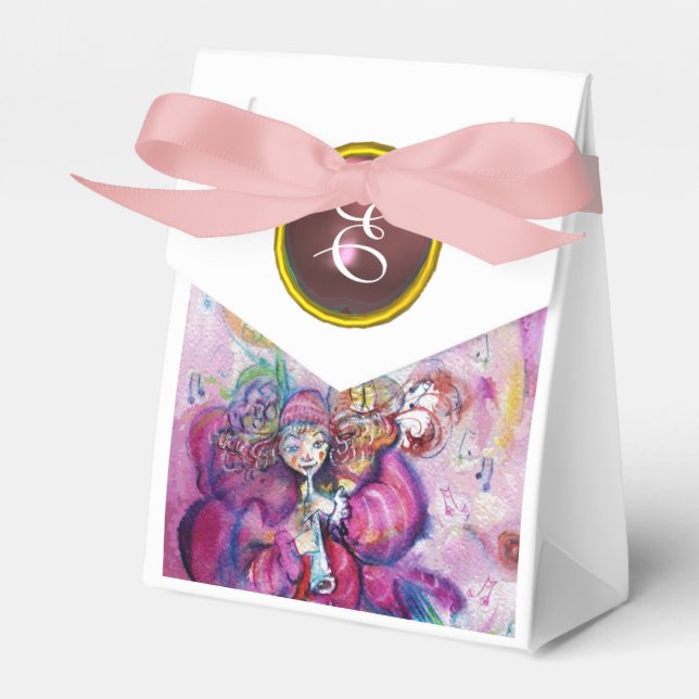 PINK MUSICAL CLOWN GEM STONE MONOGRAM FAVOR BOX (Front Side)