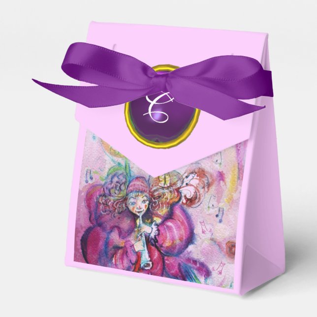 PINK MUSICAL CLOWN PURPLE GEM STONE MONOGRAM FAVOR BOX (Front Side)