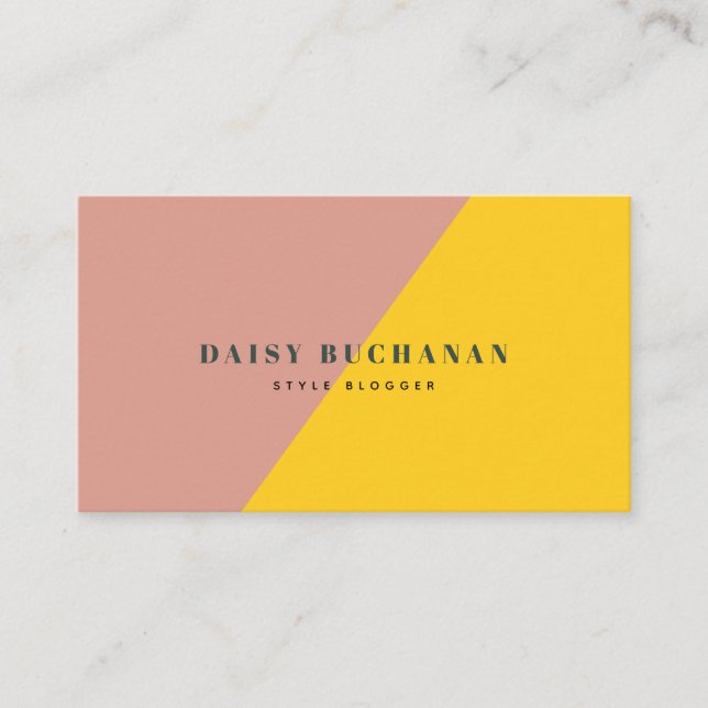 Pink & Mustard Stylish Block Business Card (Front)