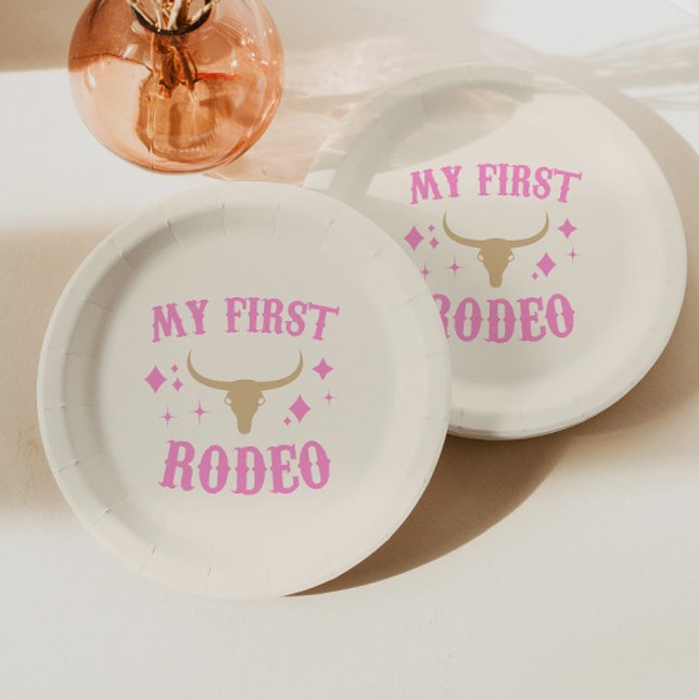 Pink My First Rodeo Cowgirl 1st First Birthday  Paper Plate (Creator Uploaded)