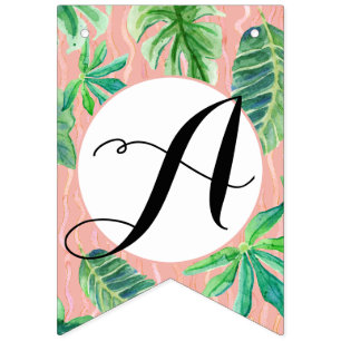 Pink n Black Bridal Shower Flamingo Leaf Striped Bunting Flags