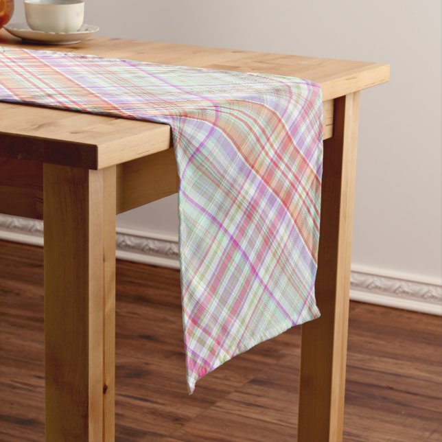 Pink 'n Green Elegant Geometric Plaid Long Table Runner (In Situ)