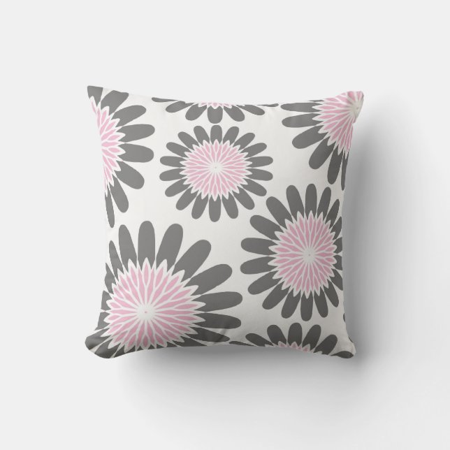 Pink-n-Grey Floral Throw Pillow (Front)