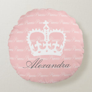 Pink-n-White Princess Custom Name Round Pillow