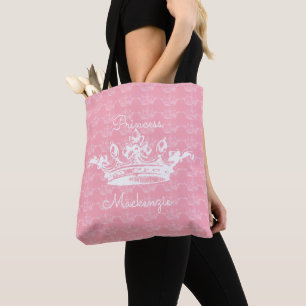 Pink-n-White Vintage Princess Crown Personalize It Tote Bag