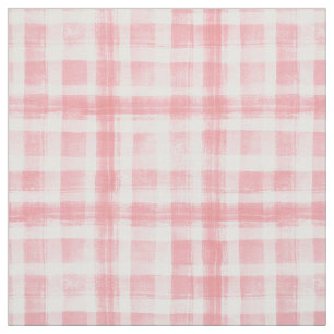Pink n White Watercolor Gingham Checkered Pattern Fabric