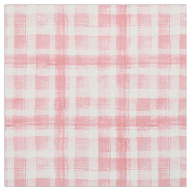 Pink n White Watercolor Gingham Checkered Pattern Fabric (Swatch)