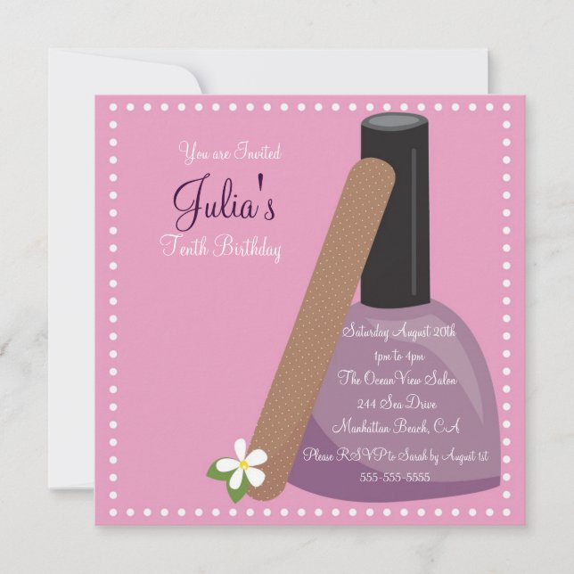 Pink Nail Polish Birthday Invite (Front)