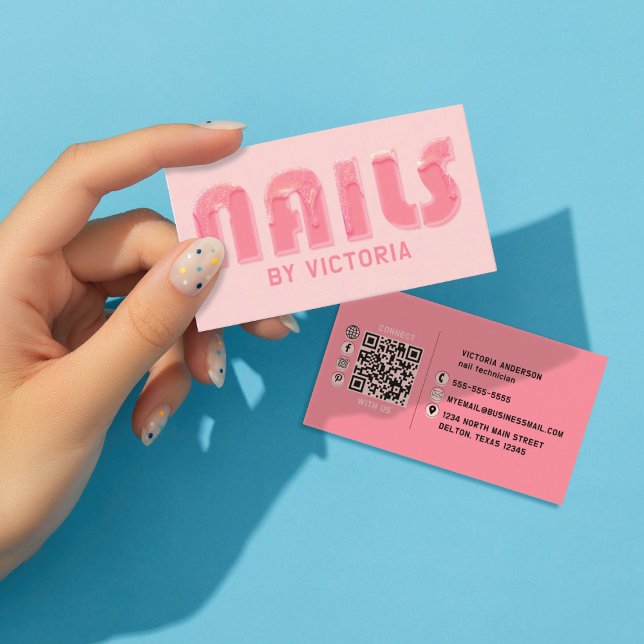 Pink Nails Glitter Drips Typography Nail Tech Business Card (Creator Uploaded)