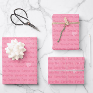 Pink Name and Hearts Personalized Wrapping Paper Sheet