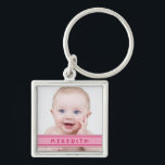Pink Name Baby Photo Template Keychain<br><div class="desc">Change the photo and the name on this pink name tag baby photo template keychain. To change the name and photo, use the personalize option. For more extensive changes to the keychain, including changing the font, font size, font colour, photo size, or text/photo placement, use the "customize it" option. You...</div>