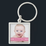 Pink Name Baby Photo Template Keychain<br><div class="desc">Change the photo and the name on this pink name tag baby photo template keychain. To change the name and photo, use the personalize option. For more extensive changes to the keychain, including changing the font, font size, font colour, photo size, or text/photo placement, use the "customize it" option. You...</div>