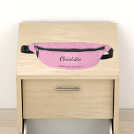 Pink name monogram fanny pack<br><div class="desc">A light pink background,  black and golden text.  
Personalize and add your first name,  monogram initials and full name.</div>