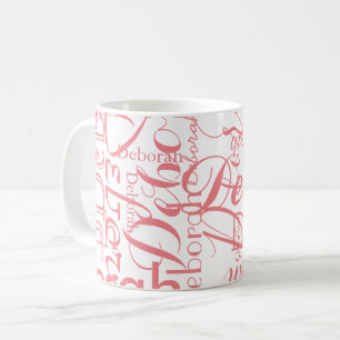 pink name pattern on nice white coffee mug