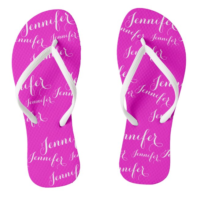 Pink- name  pattern Slim Straps Flip Flops (Footbed)