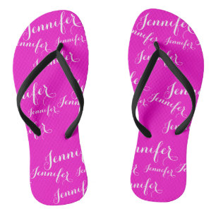 Pink- name pattern Slim Straps Flip Flops