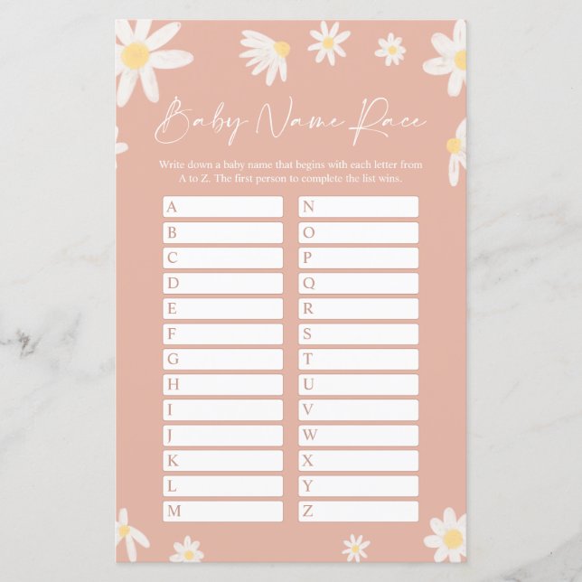 Pink Name Race Baby Shower Game card (Front)