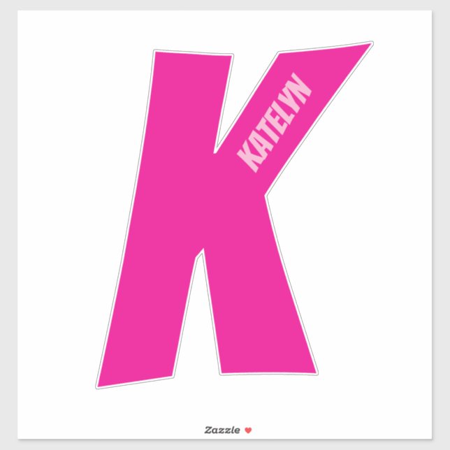 Pink Name Sticker with Initial K (Sheet)