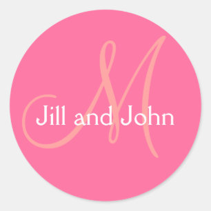 Pink Names Initial Monogram Wedding Sticker