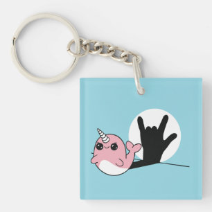 Pink Narwhal ASL I Love You – Deaf Culture Design Keychain