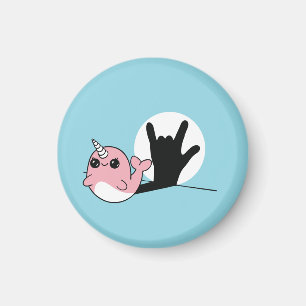 Pink Narwhal ASL I Love You – Deaf Culture Design Magnet