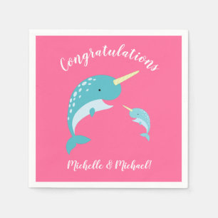 Pink Narwhal Baby Shower Napkin