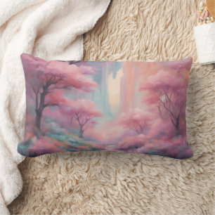 Pink Nature Forest AI art throw pillow