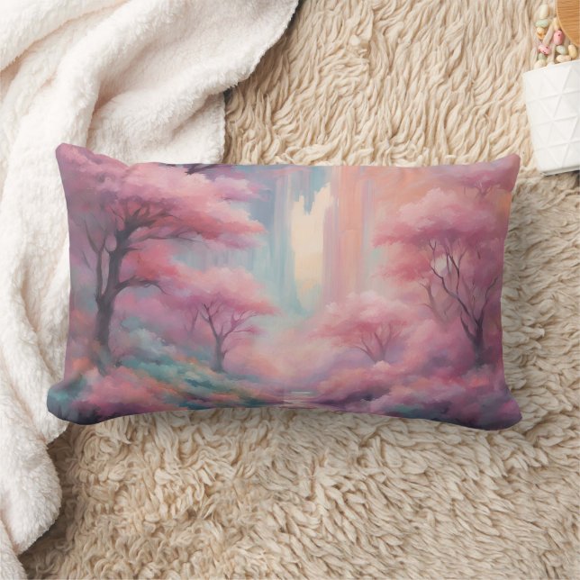 Pink Nature Forest AI art throw pillow (Blanket)