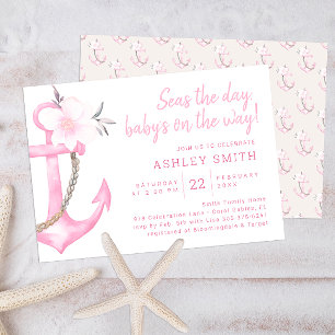 Pink Nautical Anchor Baby Shower Invitation