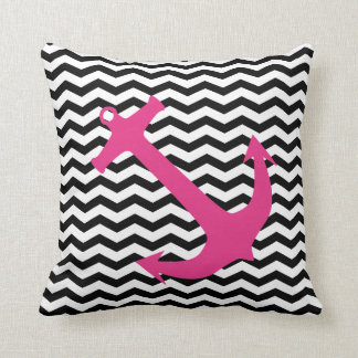 Pink Nautical Anchor & Black Chevron Print Pillow