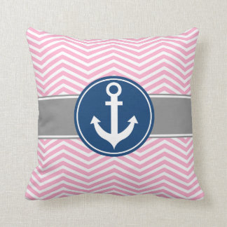 Pink Nautical Anchor Chevron Throw Pillow