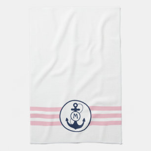 Pink Nautical Anchor Kitchen Towel
