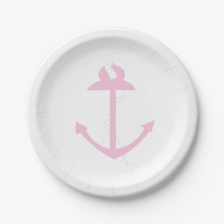 Pink Nautical Anchor Paper Plate