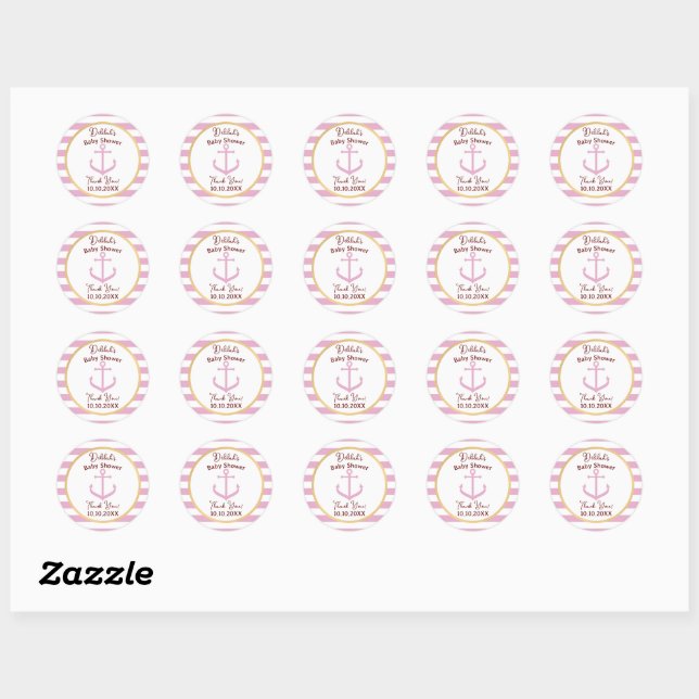 Pink Nautical Baby Event Stickers - Baby Shower (Sheet)