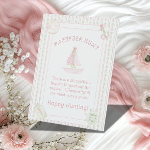 Pink Nautical Baby Girl Pacifier Hunt Baby Shower Pedestal Sign