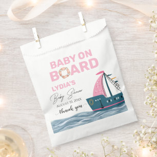 Pink Nautical Baby on Board Baby Shower Favour Bag